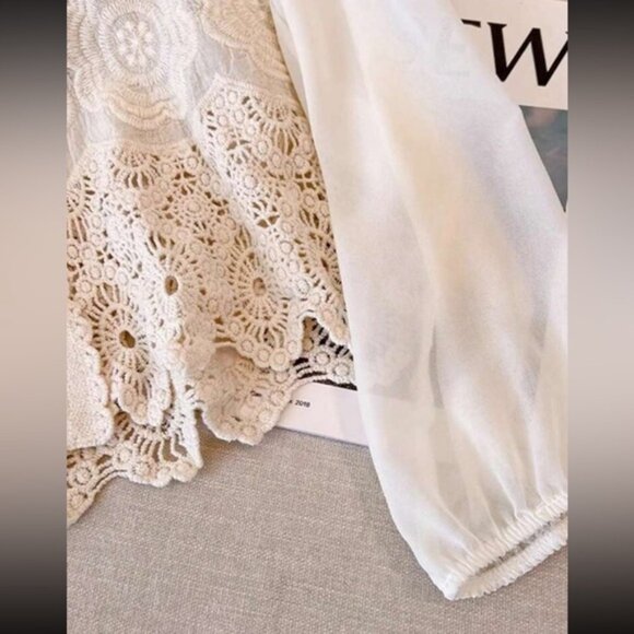 Boho lace button down long sleeve blouse - Picture 4 of 7